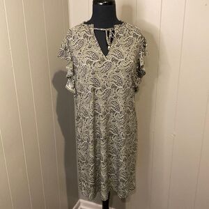 MICHAEL Michael Kors Medium Green Casual Dress Flutter Sleeves V Neck Drawstring